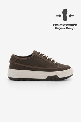 Kadın Sneaker Kalın Taban Spor Ayakkabı Kotnel - Kahve Keten