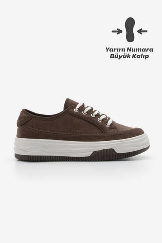 Kadın Sneaker Kalın Taban Spor Ayakkabı Kotnel - Kahve Süet