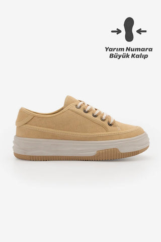 Kadın Sneaker Kalın Taban Spor Ayakkabı Kotnel - Sarı Keten