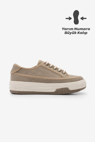 Kadın Sneaker Kalın Taban Spor Ayakkabı Kotnel - Vizon Keten