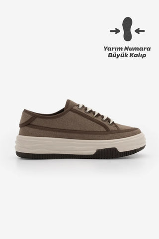 Kadın Sneaker Kalın Taban Spor Ayakkabı Kotnel - Vizon Süet