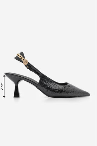 Kadın Stiletto Zincir Detay Topuklu Ayakkabı Nigos - Siyah Croco