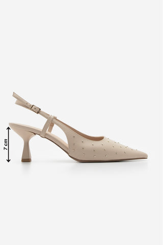 Kadın Stiletto Zımbalı Topuklu Ayakkabı Timon - Ekru