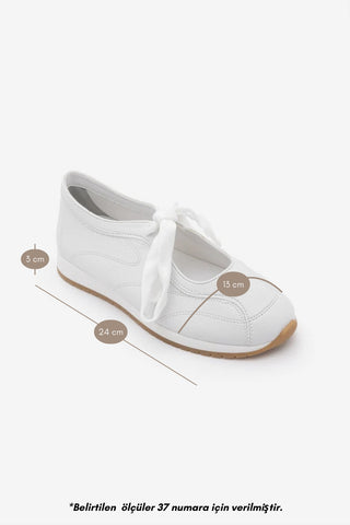 Kadın Bağcıklı Mary Jane Günlük Spor Babet Sneaker Leyro - Beyaz