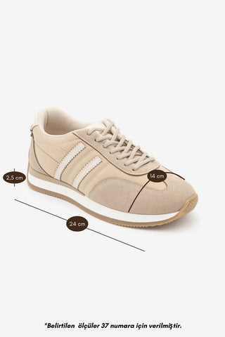 Kadın Sneaker Bağcıklı Spor Ayakkabı Liyante - Bej Süet