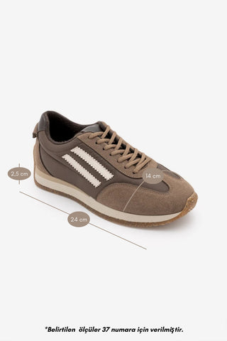 Kadın Sneaker Bağcıklı Spor Ayakkabı Liyante - Vizon Süet