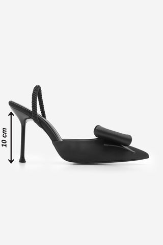 Kadın Stiletto Fiyonklu Topuklu Ayakkabı Loderya - Siyah Saten