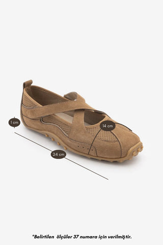 Kadın Mary Jane Günlük Spor Babet Sneaker Lorvin - Camel Süet
