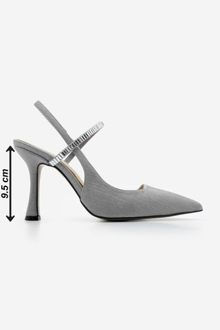 Kadın Stiletto Taşlı Topuklu Ayakkabı Lovan - Gümüş  Saten