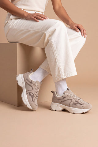 Kadın Süet Dokulu Bağcıklı Günlük Sneaker Terita - Bej Süet