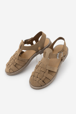 Kadın Hakiki Deri Önü Kapalı Günlük Sandalet Vesola - Toprak Süet