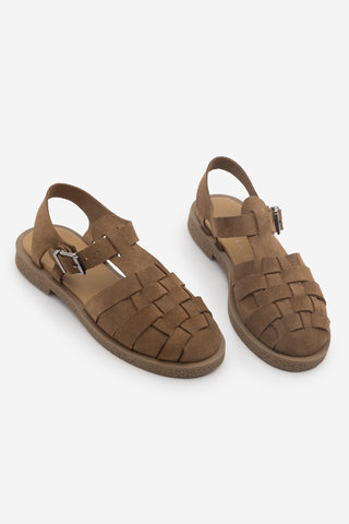 Kadın Hakiki Deri Önü Kapalı Günlük Sandalet Vesola - Camel Süet