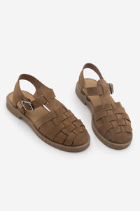 Kadın Hakiki Deri Önü Kapalı Günlük Sandalet Vesola - Camel Süet