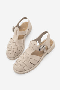 Kadın Hakiki Deri Önü Kapalı Günlük Sandalet Vesola - Bej Süet