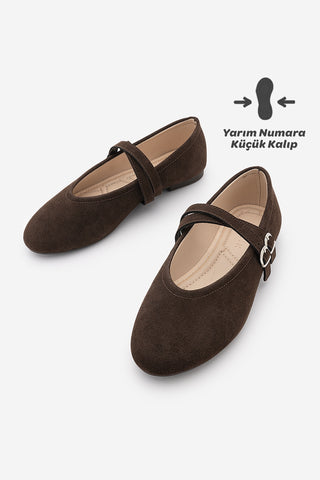 Kadın Çapraz Bantlı Babet Niroza - Kahve Süet