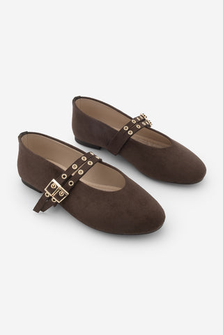 Kadın Çift Bantlı Babet Bekosa - Kahve Süet