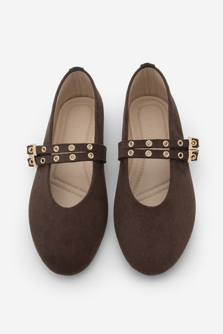 Kadın Çift Bantlı Babet Bekosa - Kahve Süet