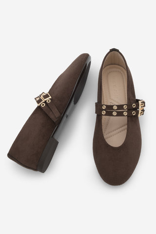 Kadın Çift Bantlı Babet Bekosa - Kahve Süet