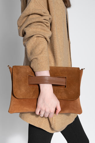 Kadın El ve Omuz Çantası Sonira - Taba Süet