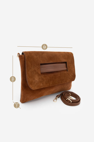 Kadın El ve Omuz Çantası Sonira - Taba Süet