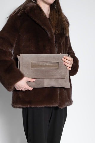 Kadın El ve Omuz Çantası Sonira - Vizon Süet