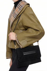 Kadın Clutch & Portföy El ve Omuz Çantası Sonira - Siyah Süet