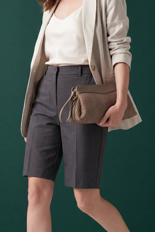 Kadın Hasır Görünümlü Clutch & Portföy El Ve Omuz Çantası Amarte - Vizon