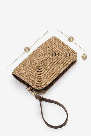 Kadın El Örgüsü Clutch El Çantası Ezino - Taba Hasır