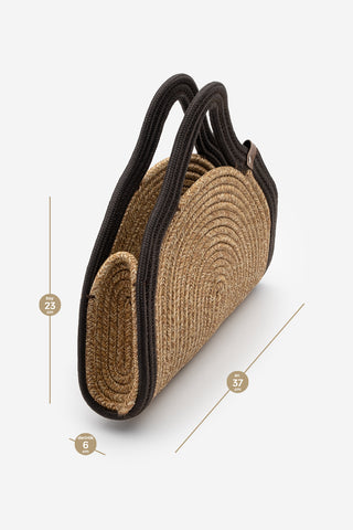 Kadın El Örgüsü Fermuarsız Clutch & Portföy El Çantası Poger - Kahve Hasır