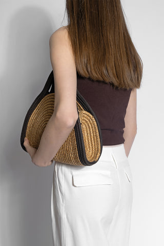 Kadın El Örgüsü Fermuarsız Clutch & Portföy El Çantası Poger - Kahve Hasır