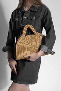 Kadın El Örgüsü Fermuarsız Clutch & Portföy El Çantası Poger - Bej Hasır