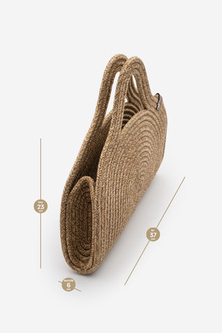 Kadın El Örgüsü Fermuarsız Clutch & Portföy El Çantası Poger - Bej Hasır