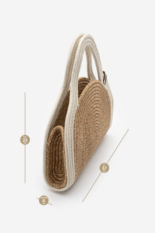 Kadın El Örgüsü Fermuarsız Clutch & Portföy El Çantası Poger- Ekru Hasır