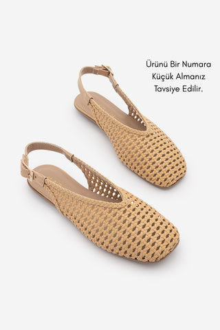 Kadın El Örgüsü Mary Jane Bantlı Babet Zelna - Camel