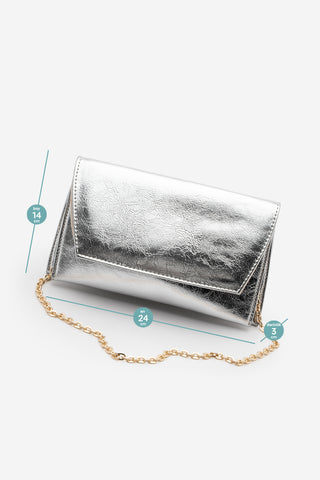 Kadın Gold Zincirli Abiye Clutch & Portföy El Ve Omuz Çantası Noreva - Gümüş