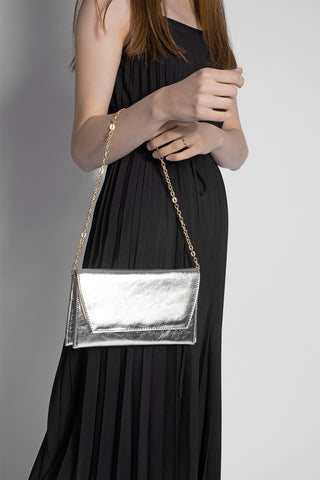 Kadın Gold Zincirli Abiye Clutch & Portföy El Ve Omuz Çantası Noreva - Gümüş