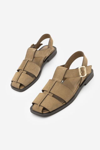 Kadın Hakiki Deri Bantlı Günlük Sandalet Ronima - Toprak Süet