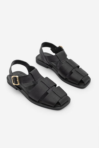 Kadın Hakiki Deri Bantlı Günlük Sandalet Ronima - Siyah