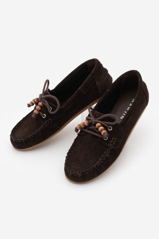 Kadın Hakiki Deri Boncuklu Loafer Günlük Ayakkabı Milton - Kahve Süet