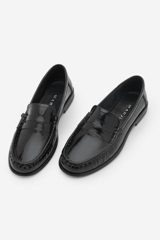 Kadın Hakiki Deri Büzgülü Makosen Loafer Günlük Ayakkabı Ozena - Siyah Rugan