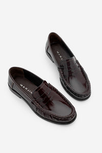 Kadın Hakiki Deri Büzgülü Makosen Loafer Günlük Ayakkabı Ozena - Bordo Rugan