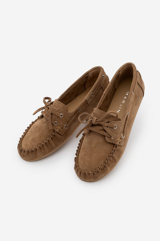Kadın Hakiki Deri Büzgülü Loafer Günlük Ayakkabı Rudez - Camel Süet