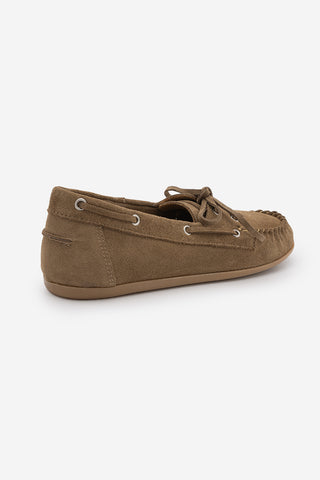 Kadın Hakiki Deri Büzgülü Loafer Günlük Ayakkabı Rudez - Toprak Süet