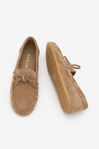 Kadın Hakiki Deri Büzgülü Loafer Günlük Ayakkabı Tavon - Camel Süet