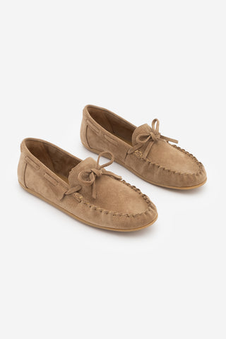 Kadın Hakiki Deri Büzgülü Loafer Günlük Ayakkabı Tavon - Camel Süet