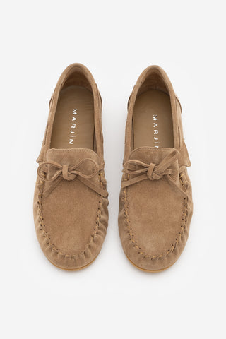 Kadın Hakiki Deri Büzgülü Loafer Günlük Ayakkabı Tavon - Camel Süet