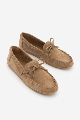 Kadın Hakiki Deri Büzgülü Loafer Günlük Ayakkabı Tavon - Camel Süet