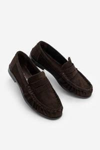 Kadın Hakiki Deri Büzgülü Makosen Loafer Günlük Ayakkabı Lefora- Kahve Süet