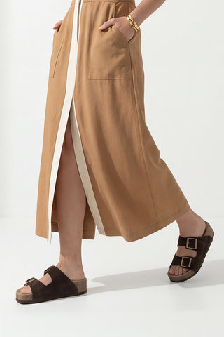 Kadın Hakiki Deri Çift Bantlı Günlük Terlik Digoza - Kahve Süet