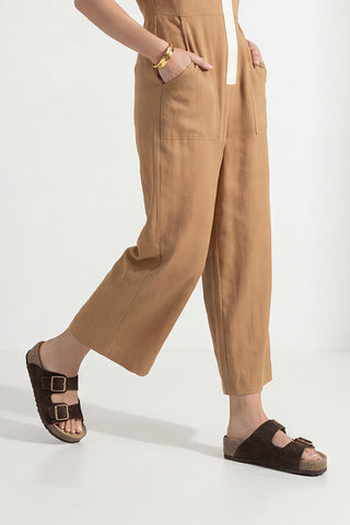 Kadın Hakiki Deri Çift Bantlı Günlük Terlik Digoza - Kahve Süet